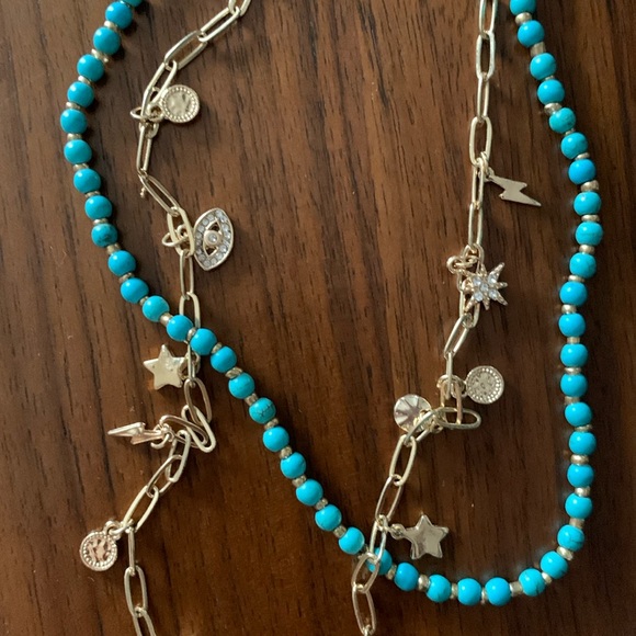 Layered Teal Beaded and Charm Necklace - Picture 4 of 4